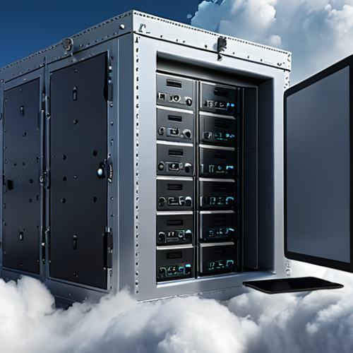 Home 15 **
A giant digital vault in the clouds, protecting data from loss and damage. Show various devices (computer, phone, tablet) connecting to this secure vault. The scene should represent the benefits of cloud storage, such as accessibility, file sharing, and virus protection.
**