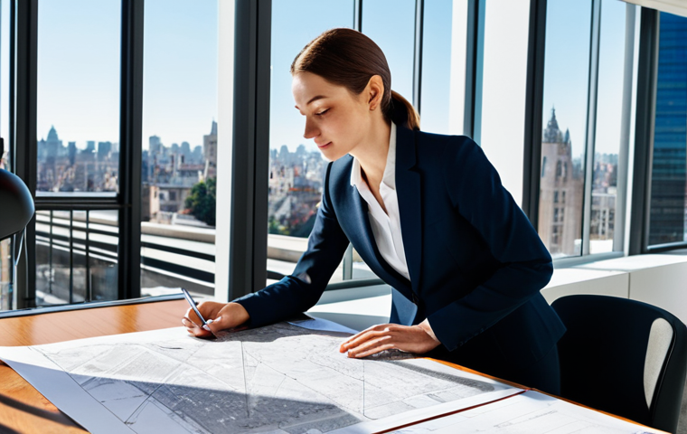 데이터 복구를 위한 산업별 접근 방법 - **Prompt 1:** A successful female architect in a modern, sunlit office, reviewing blueprints. She is...