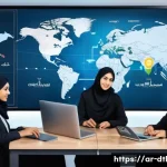 가장 효과적인 데이터 백업 전략 - A modern Middle Eastern office environment showcasing a diverse team of Arabic professionals collabo...