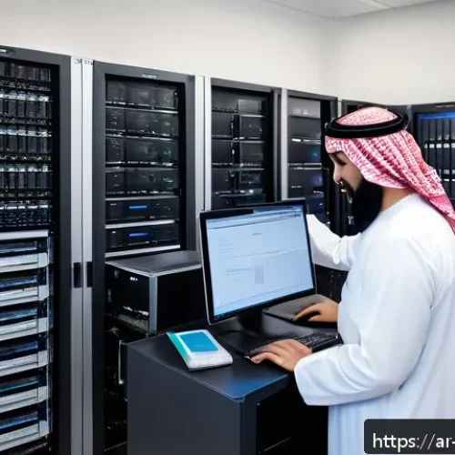 Home 28 데이터 복구 서비스 선택 가이드 - A professional data recovery laboratory scene tailored for Arabic-speaking clients, showcasing advan...