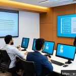 Home 16 데이터 손실 방지 계획의 실행 사례 - A modern corporate training room in a Middle Eastern office setting, featuring diverse Arabic-speaki...
