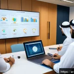 Home 20 데이터 손실 방지를 위한 리더십 역할 - A modern corporate training room in a Middle Eastern office, where a diverse team of Arabic-speaking...
