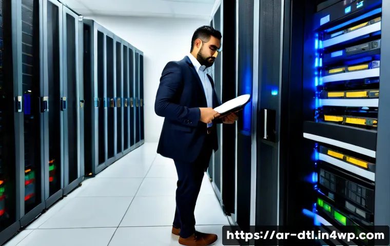 RTO와 RPO 개념 이해하기 - Photorealistic Middle Eastern IT manager in modest business attire standing in a modern data center,...