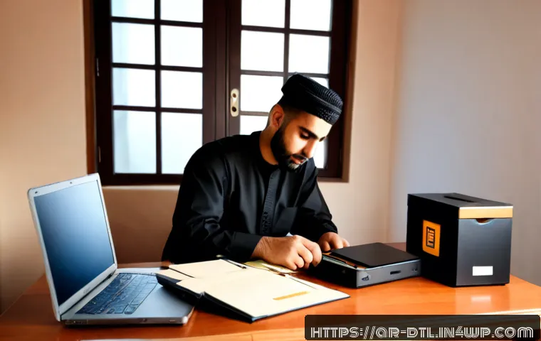 백업 데이터의 안전한 저장 방법 - Photorealistic secure home-office backup scene for an Arabic-speaking household, a neatly dressed Mi...